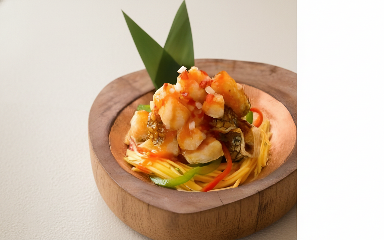 CQ7. Thai Style Deep Fried Sea Bass with Mango Salad