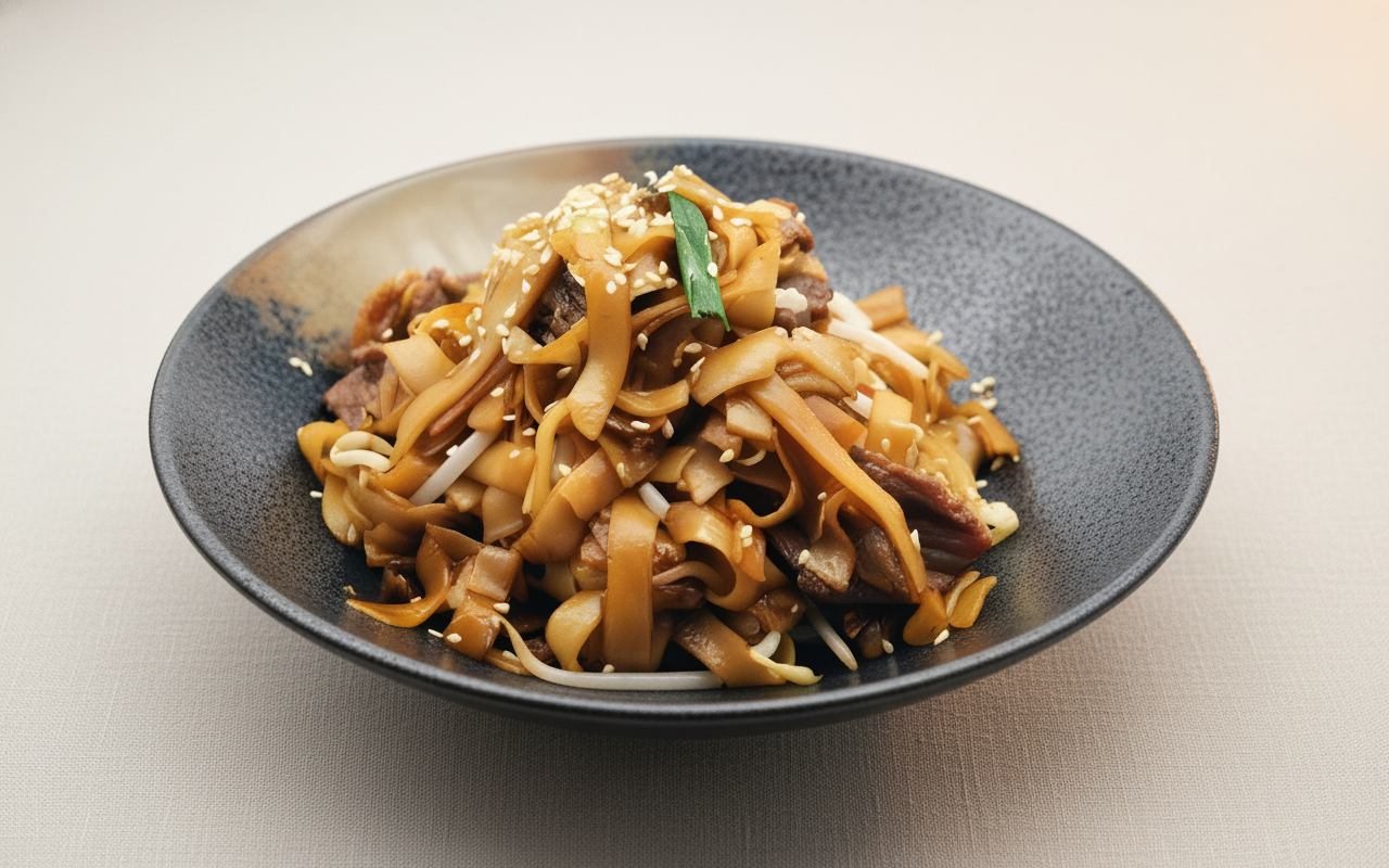 E25. Fried Rice Noodle with Meat and Soya Sauce