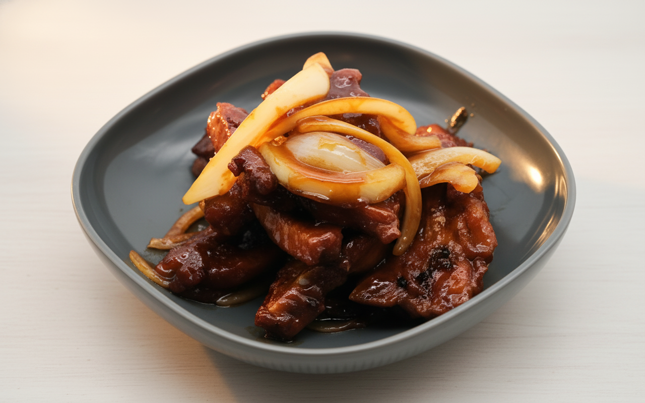 K39A. Fried Pork Chop and Onion with Sweet and Sour Sauce