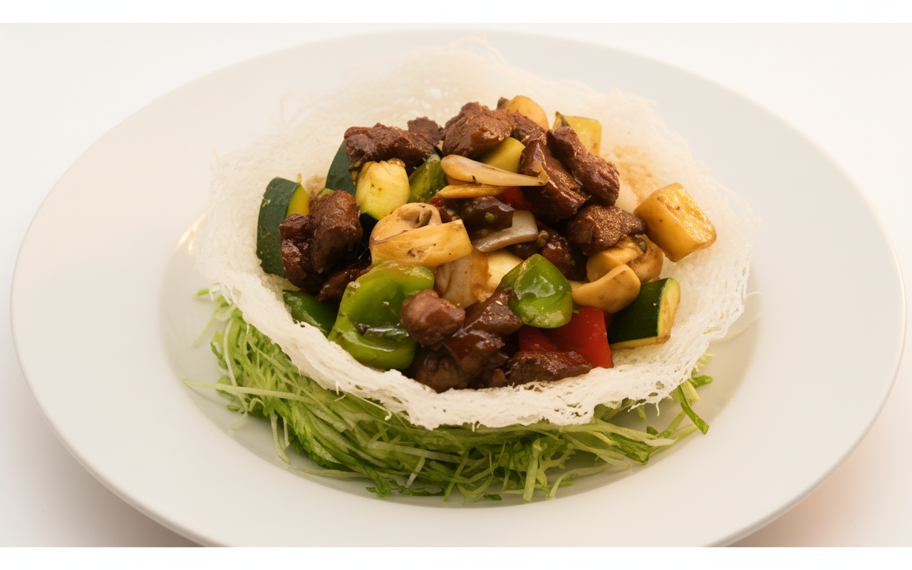 K6. Diced Sirloin with Chili Black Pepper in Golden Bowl
