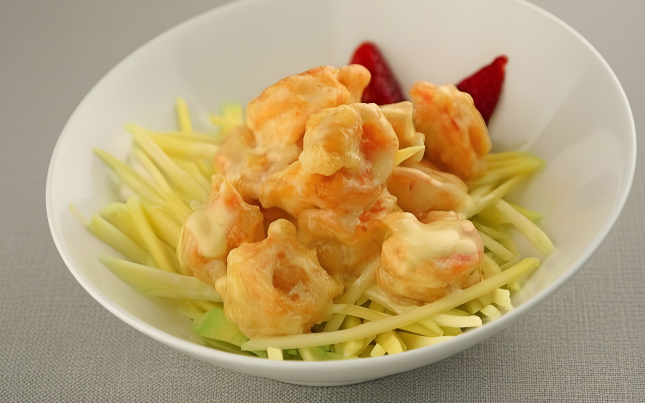 K7. Crispy Prawn and Mango Salad Tossed with Custard Sauce